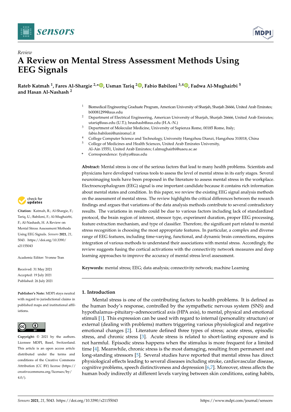 A Review on Mental Stress Assessment Methods Using EEG Signals