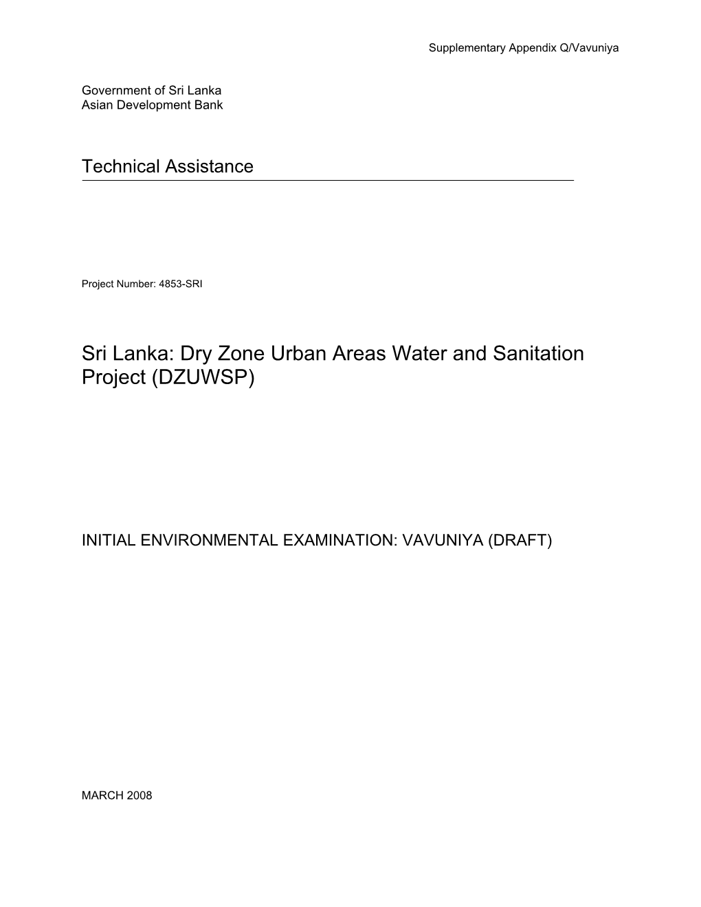 Dry Zone Urban Water Supply And