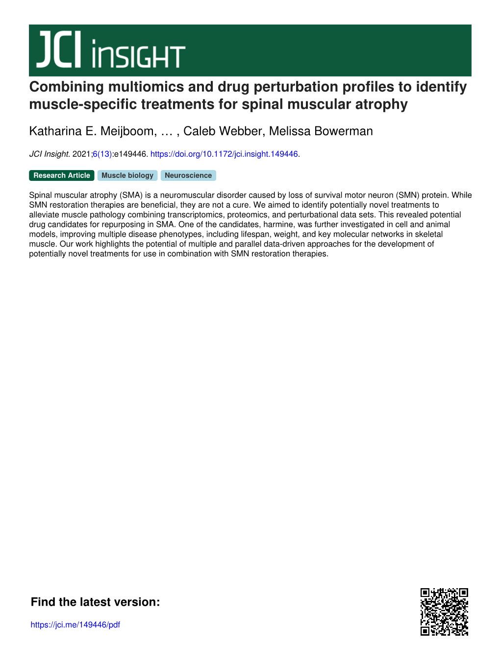 Combining Multiomics and Drug Perturbation Profiles to Identify Muscle-Specific Treatments for Spinal Muscular Atrophy