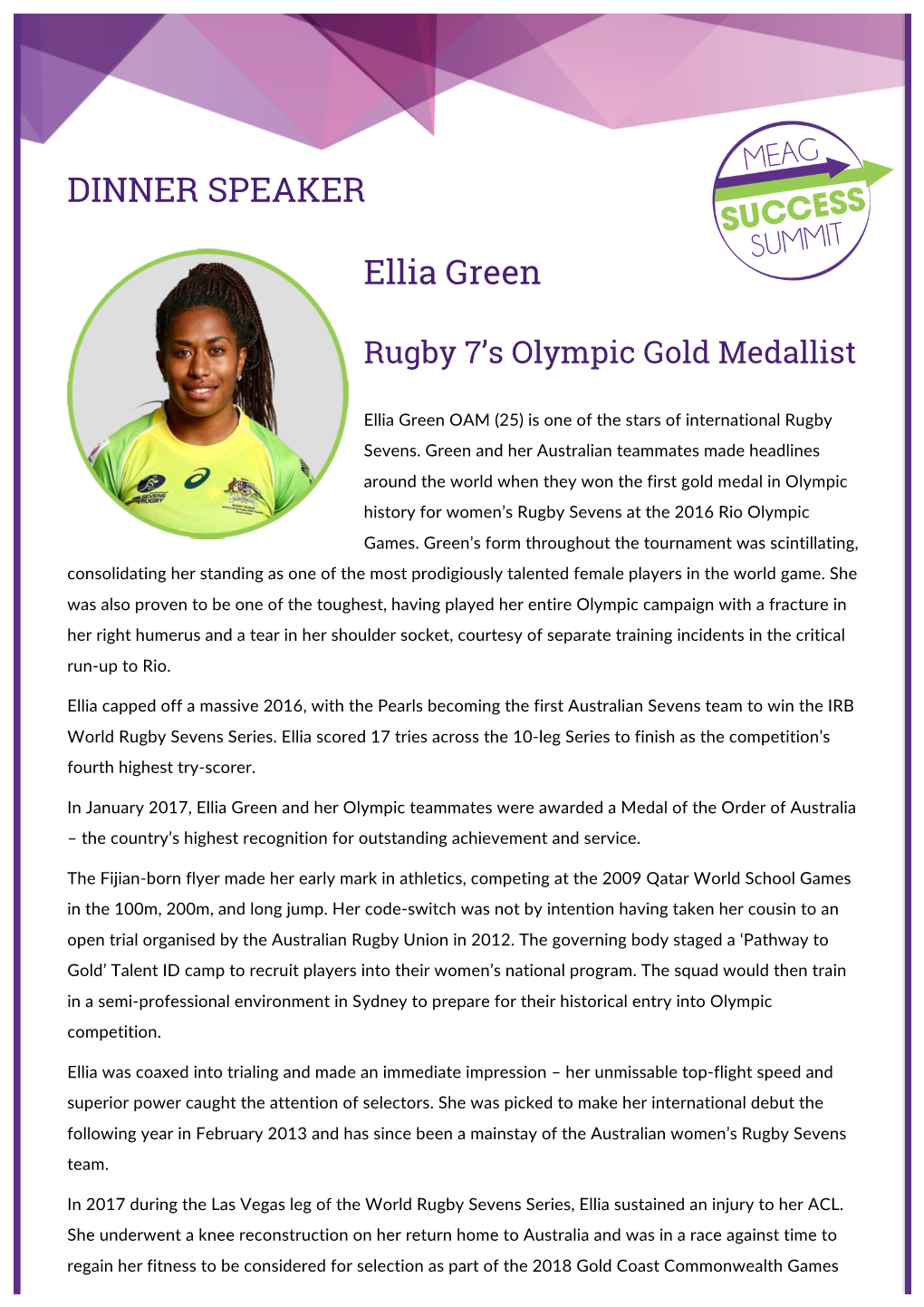 DINNER SPEAKER Ellia Green