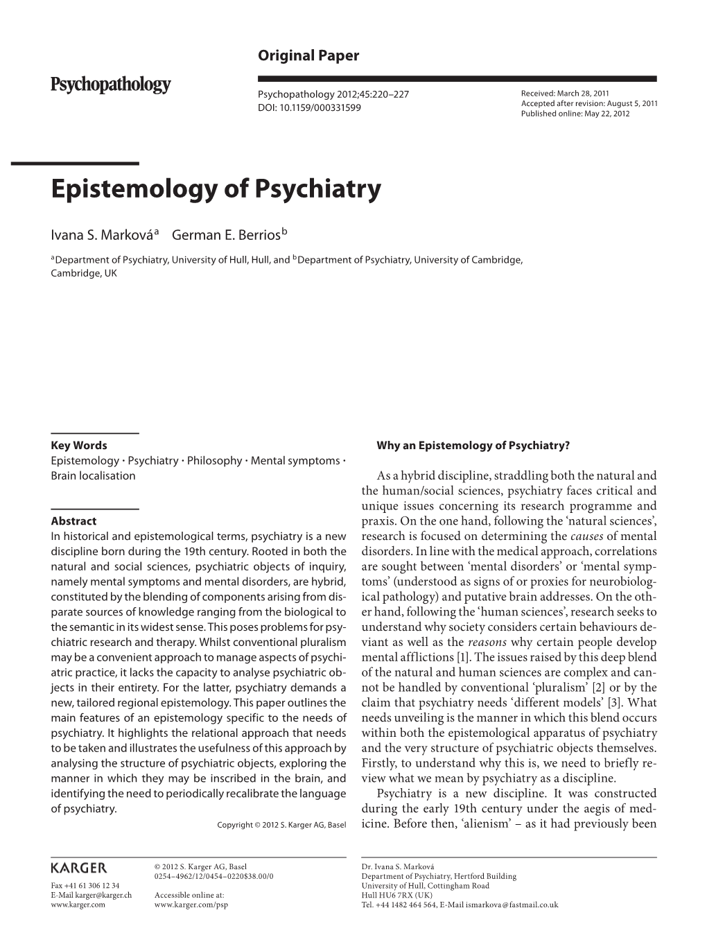 Epistemology of Psychiatry