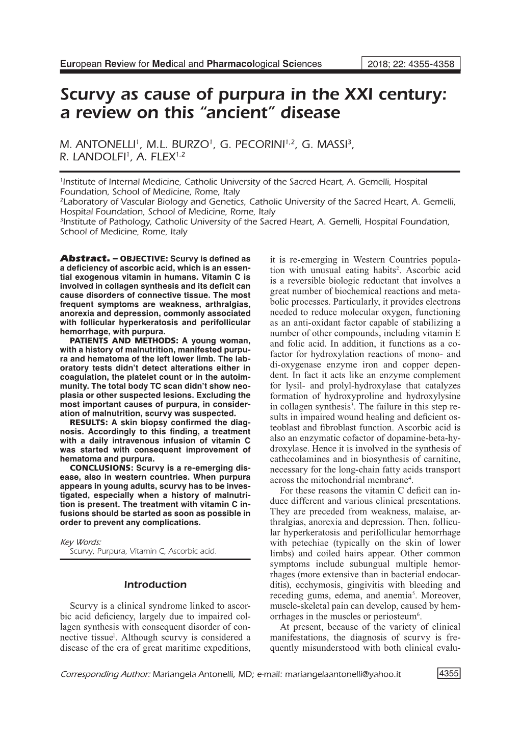 Scurvy As Cause of Purpura in the XXI Century: a Review on This “Ancient” Disease