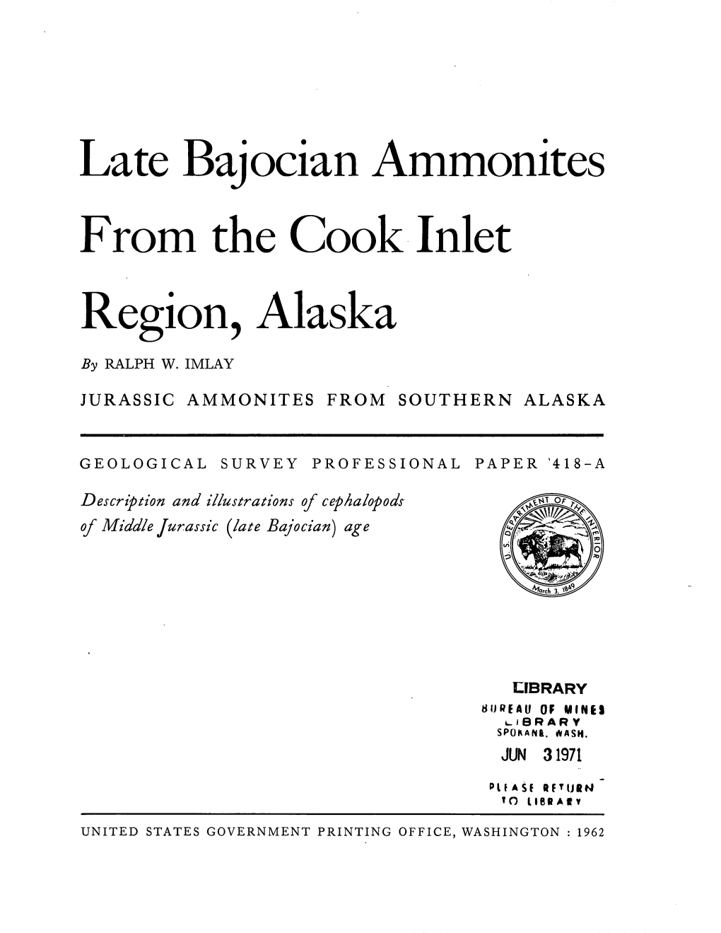 Late Bajocian Ammonites from the Cook Inlet Region, Alaska