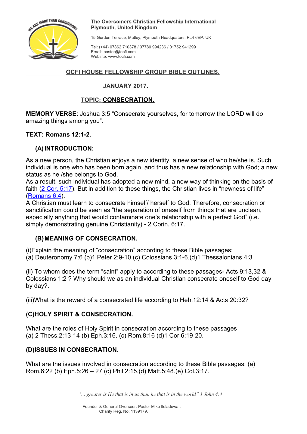 Ocfi House Fellowship Group Bible Outlines