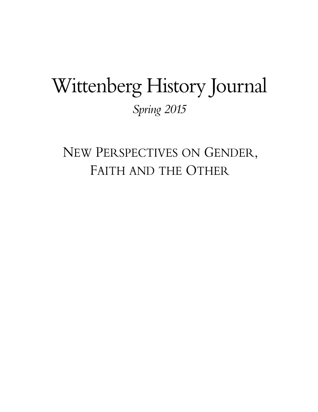 Wittenberg History Journal Spring 2015