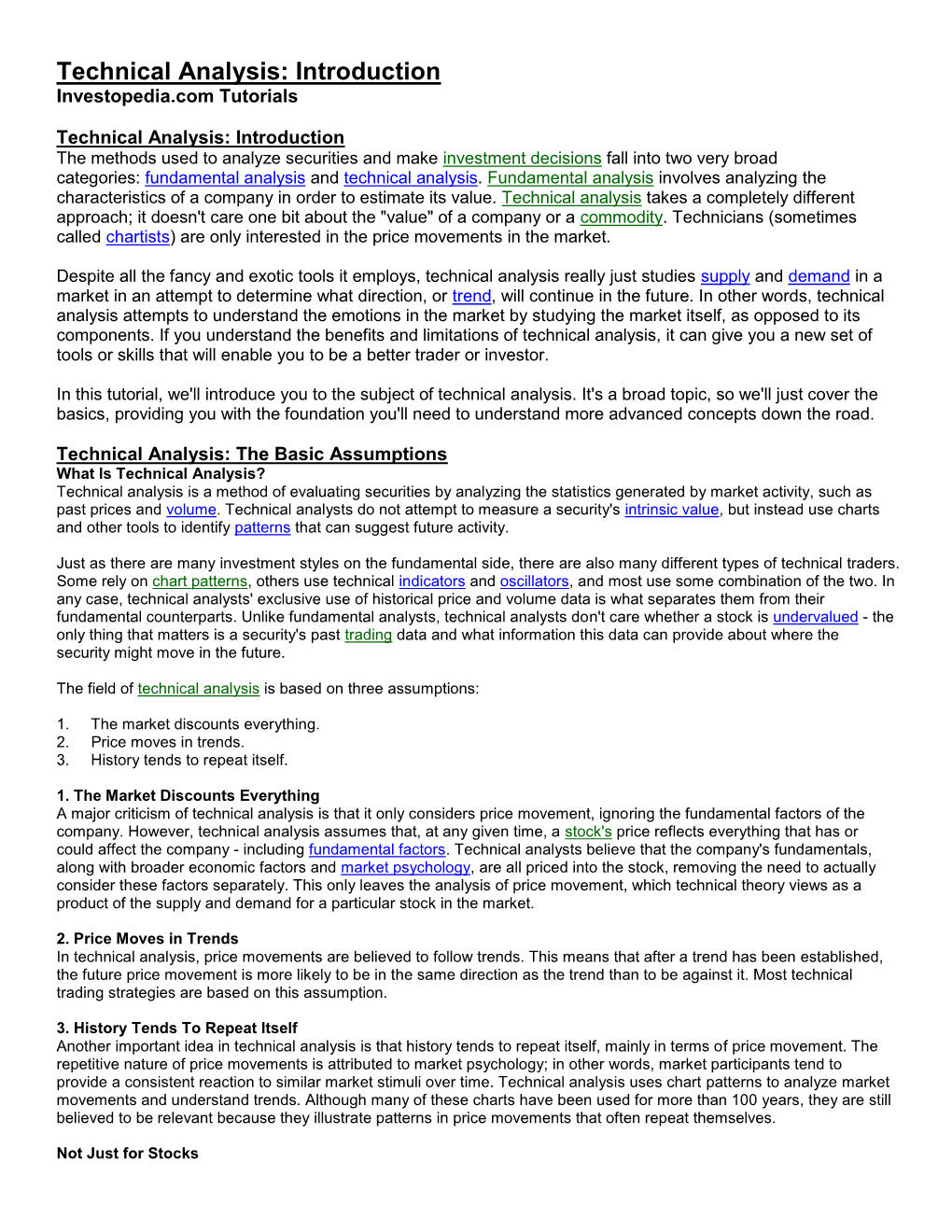 Technical Analysis: Introduction Investopedia.Com Tutorials