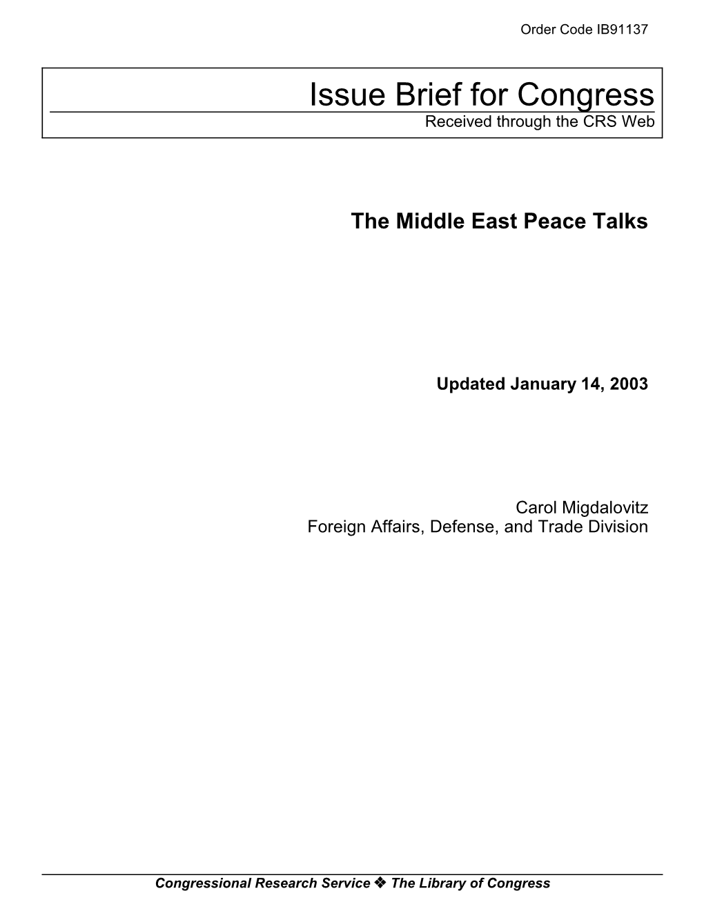 The Middle East Peace Talks