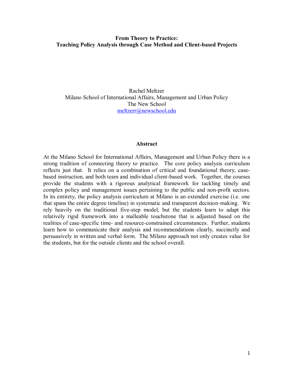 Teaching Policy Analysis Through Case Method and Client-Based Projects