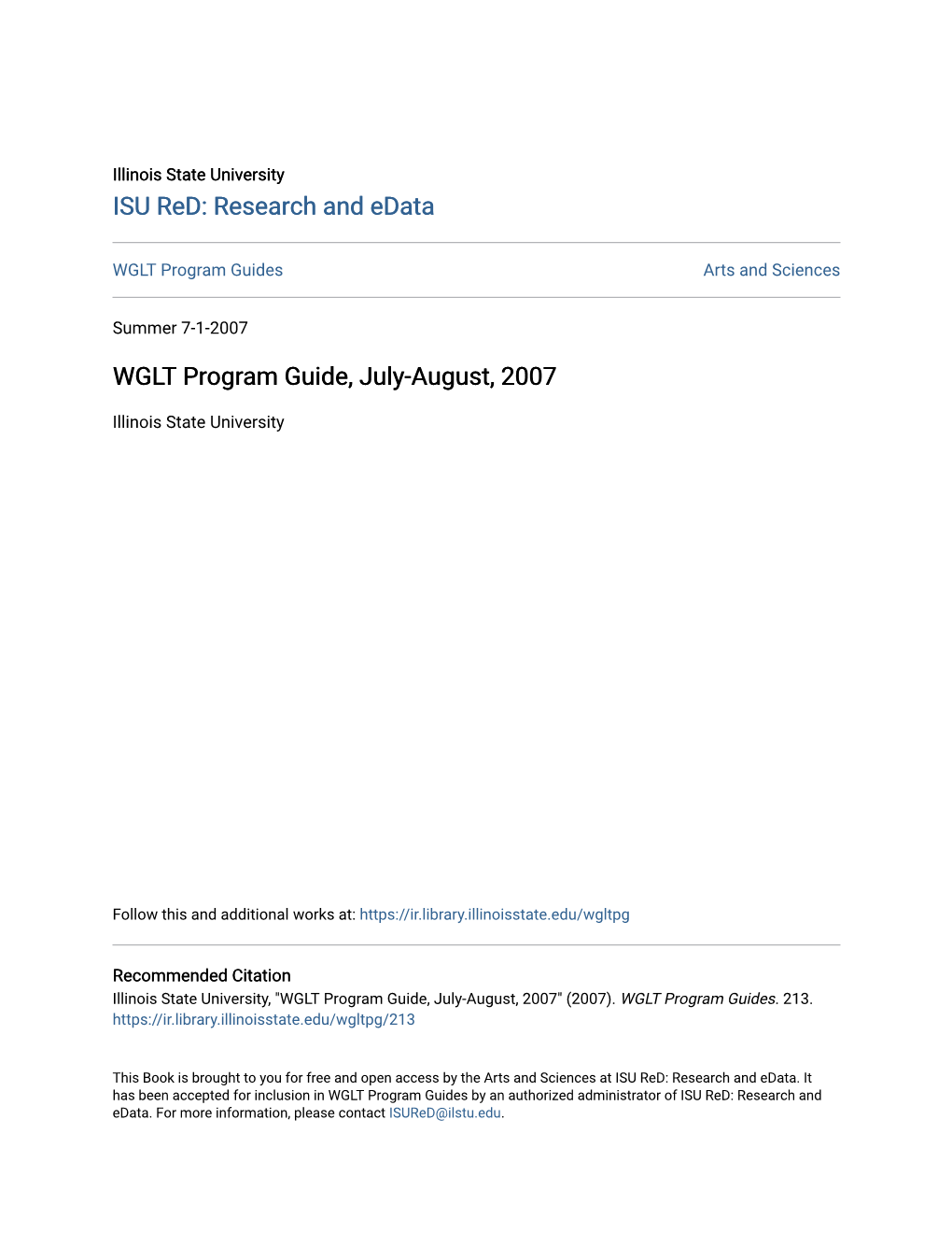 WGLT Program Guide, July-August, 2007