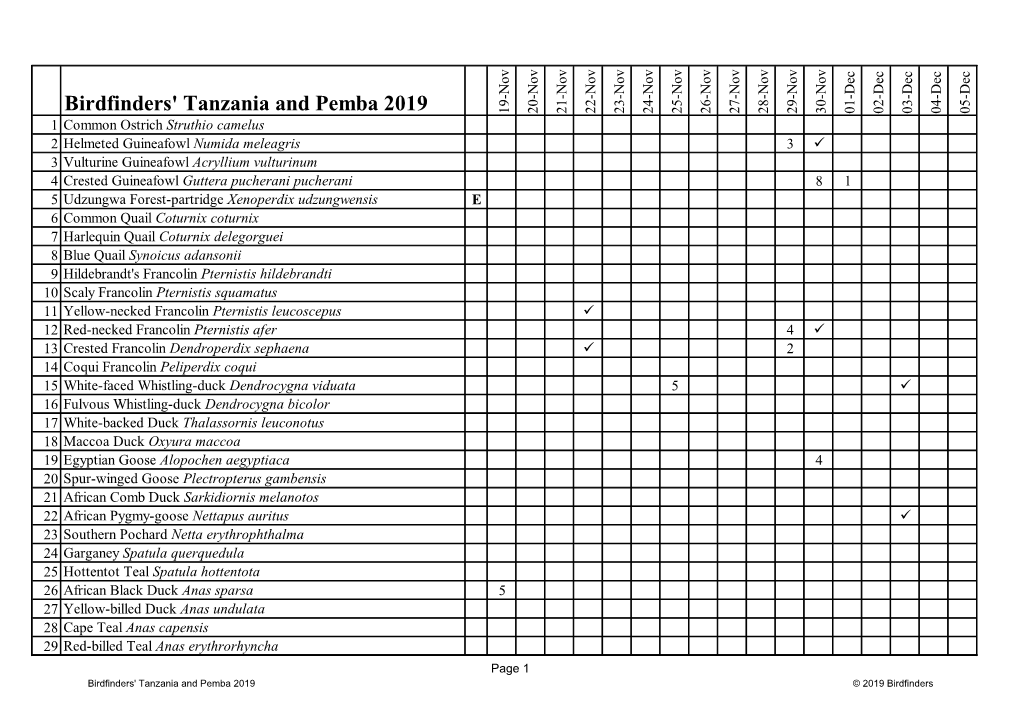 2019 Species List