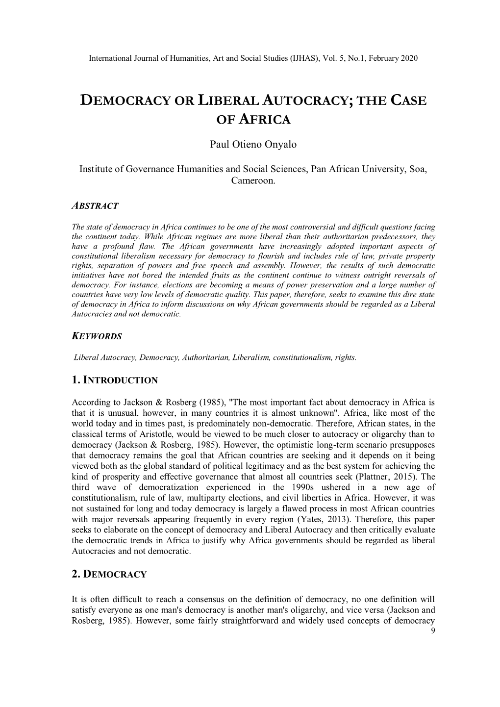 Democracy Or Liberal Autocracy; the Case of Africa