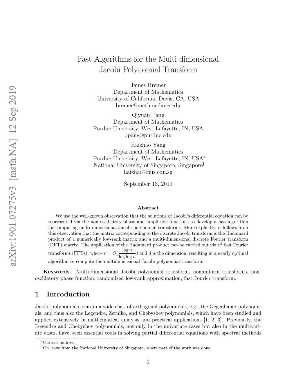Fast Algorithms for the Multi-Dimensional Jacobi
