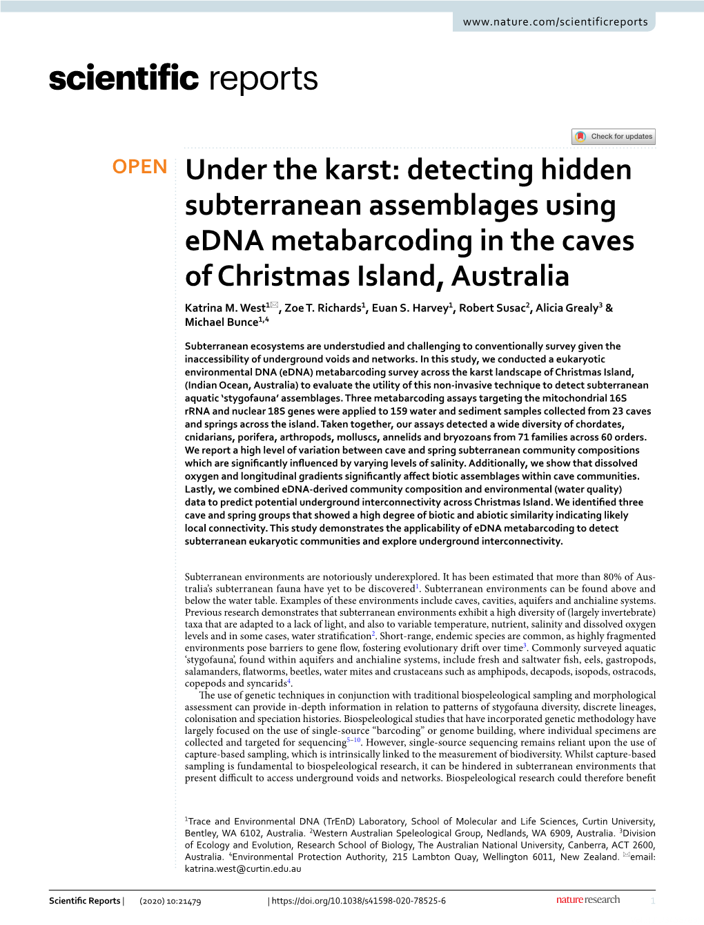 Detecting Hidden Subterranean Assemblages Using Edna Metabarcoding in the Caves of Christmas Island, Australia Katrina M