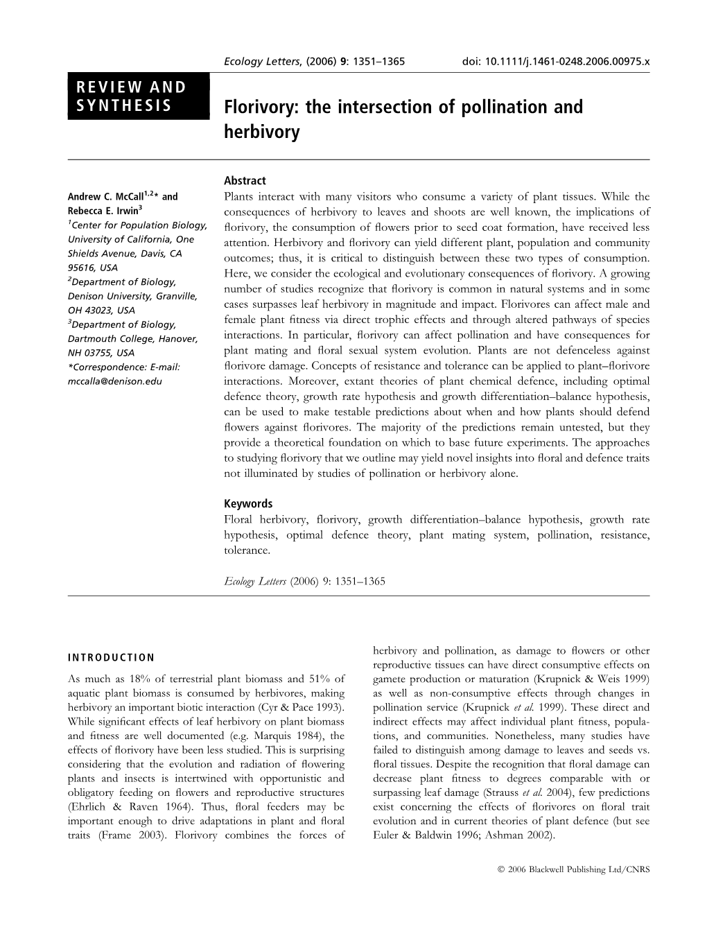 Florivory: the Intersection of Pollination and Herbivory