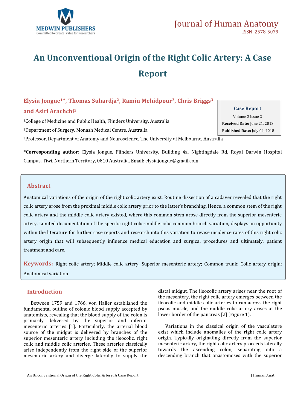 An Unconventional Origin of the Right Colic Artery: a Case Report