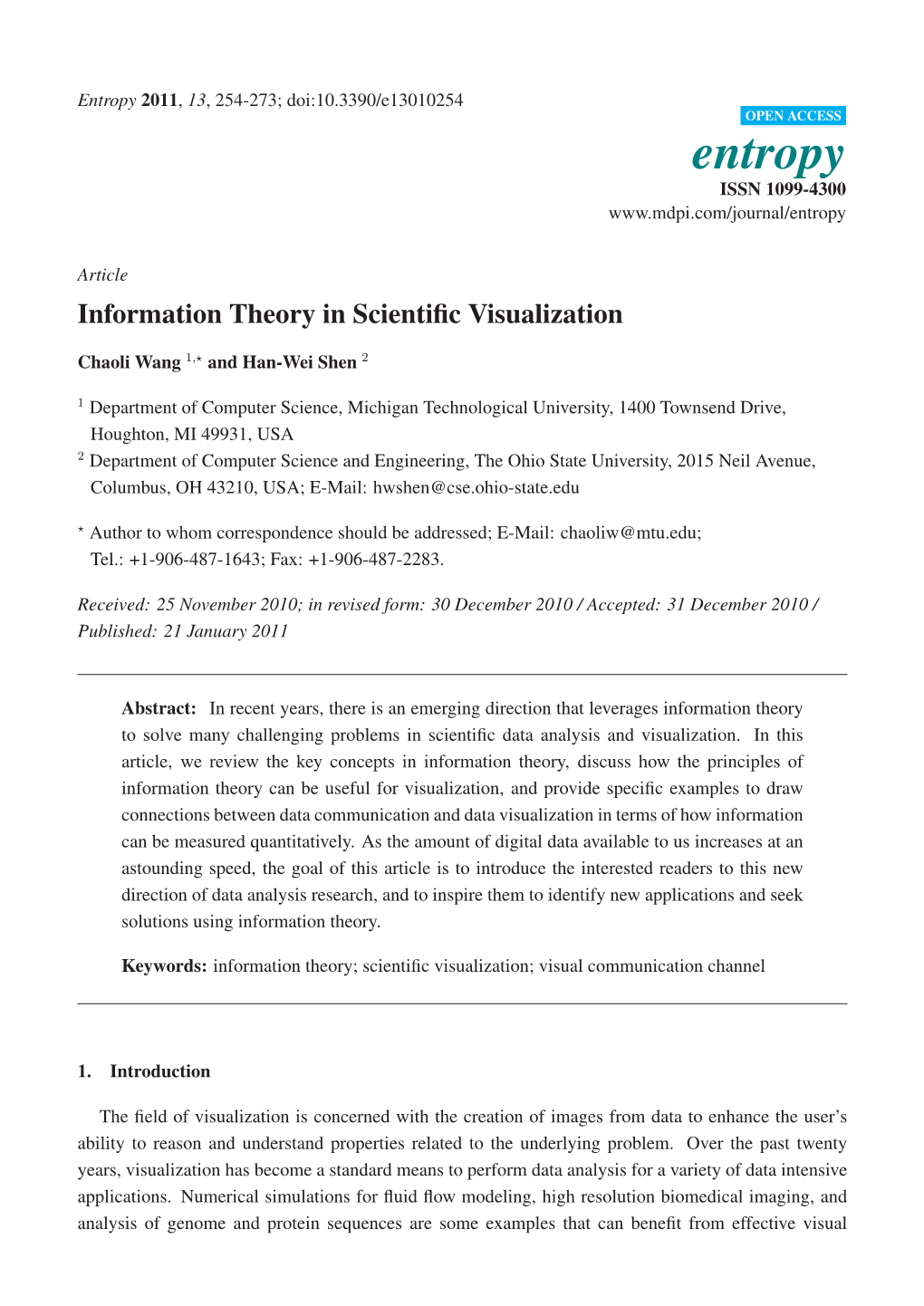 Information Theory in Scientific Visualization