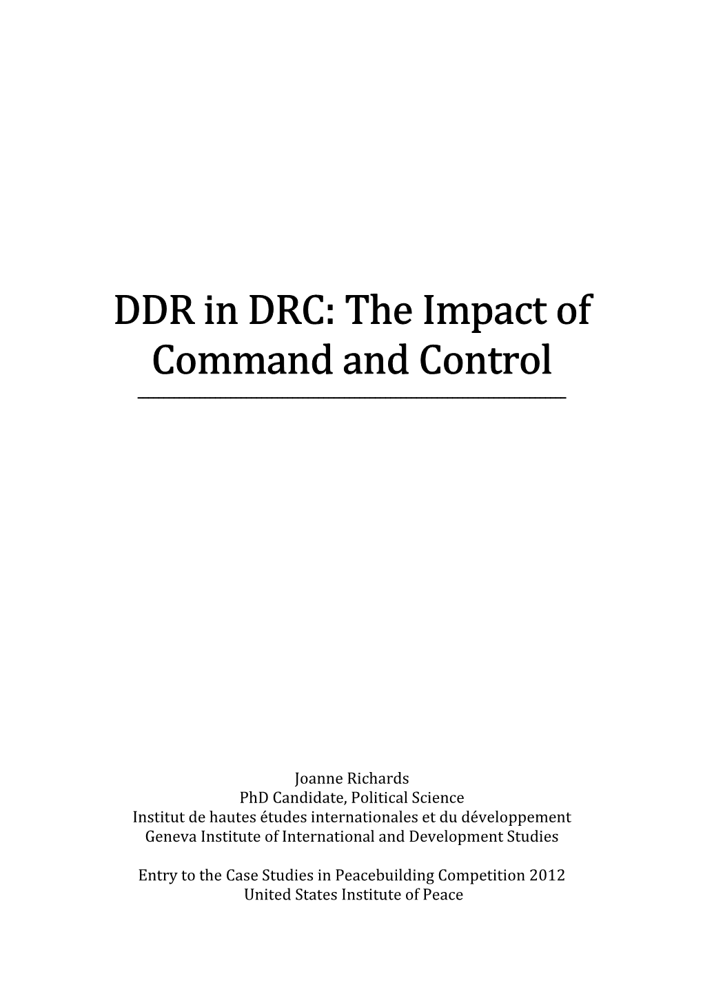 DDR in DRC: the Impact of Command and Control ______