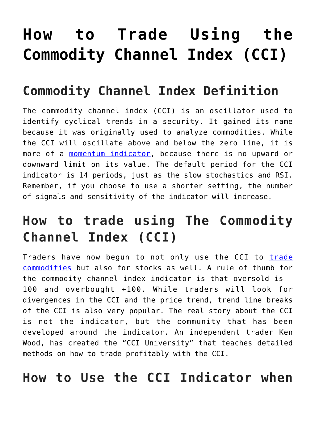 How to Trade Using the Commodity Channel Index (CCI)