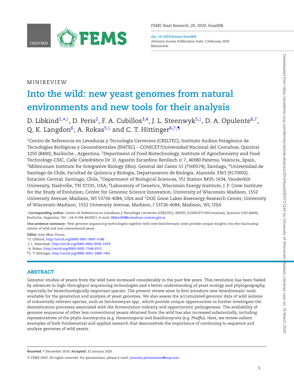 Into the Wild: New Yeast Genomes from Natural Environments and New Tools for Their Analysis D