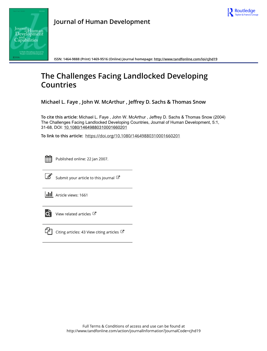 The Challenges Facing Landlocked Developing Countries