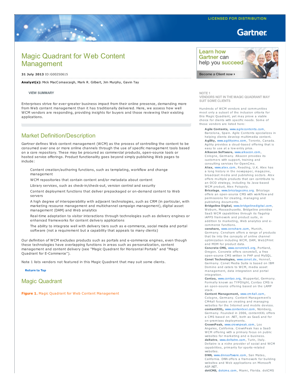 Magic Quadrant for Web Content Management