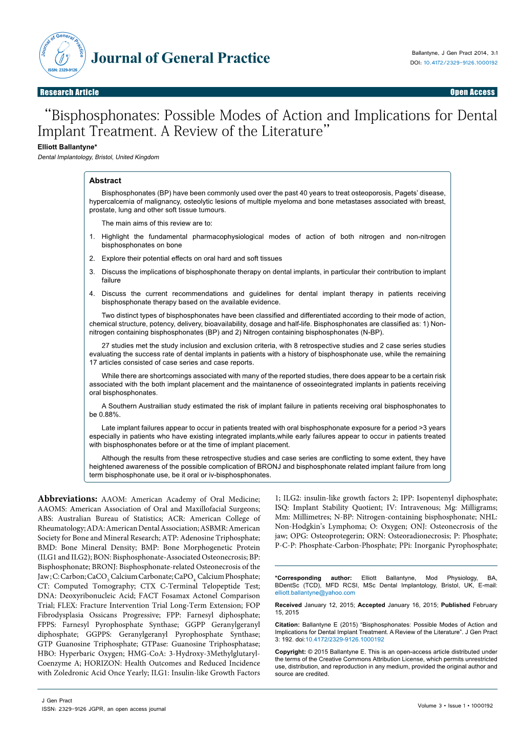 Bisphosphonates: Possible Modes of Action and Implications for Dental Implant Treatment