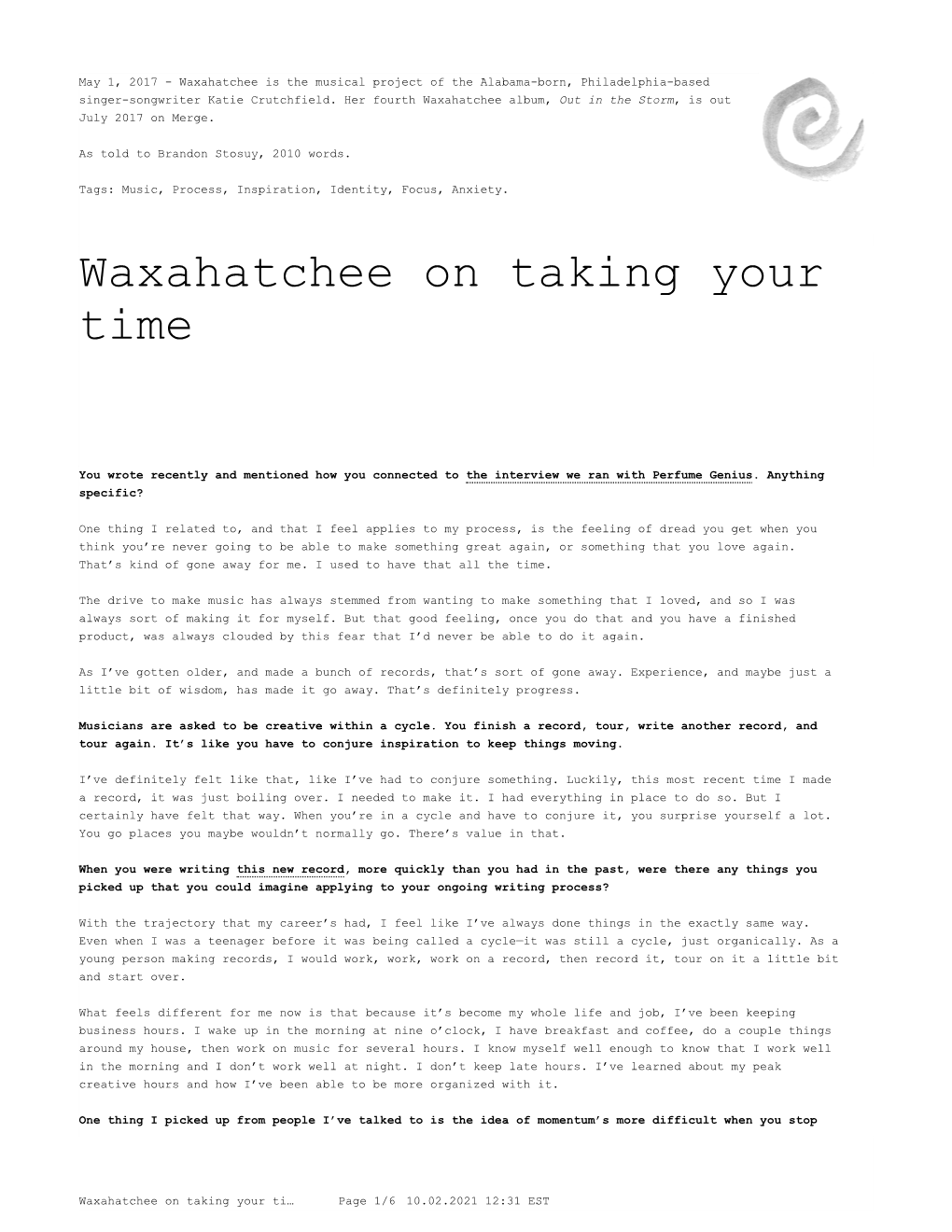 Waxahatchee on Taking Your Time