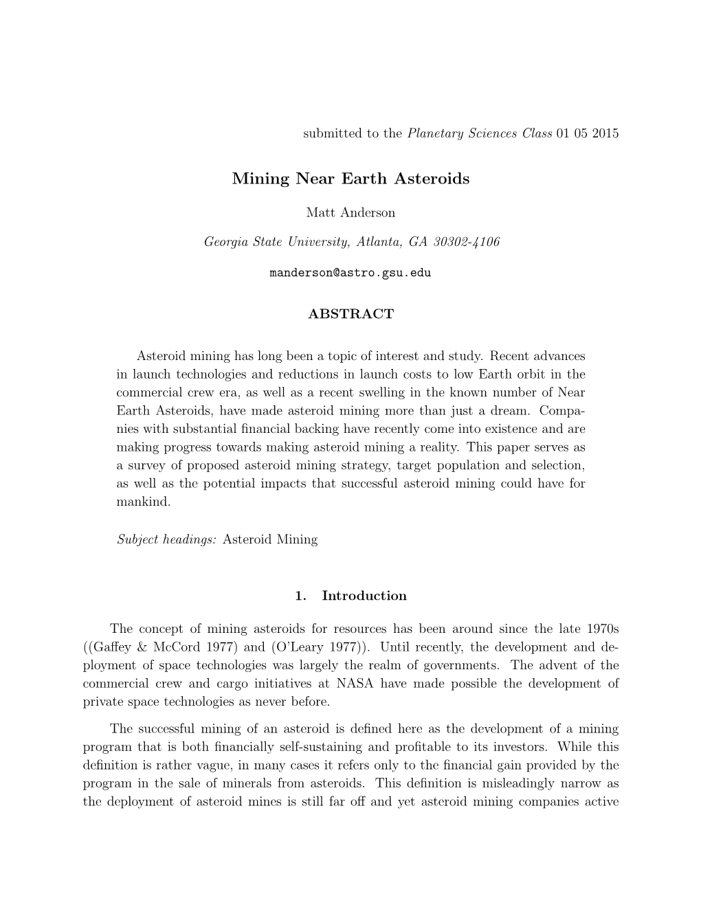 Mining Near Earth Asteroids