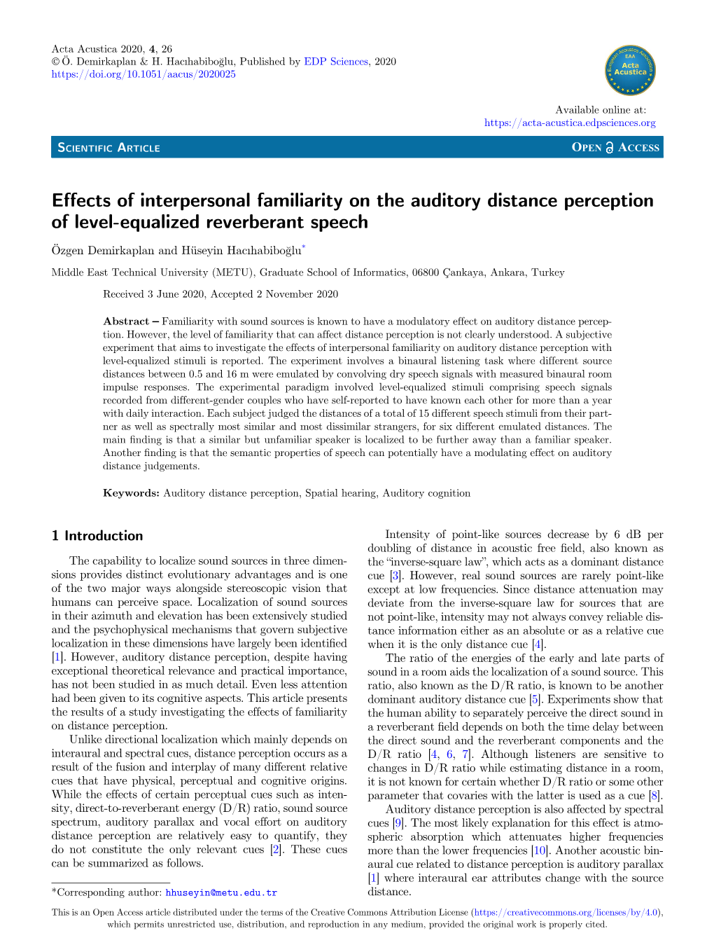 Effects of Interpersonal Familiarity on the Auditory Distance Perception of Level-Equalized Reverberant Speech