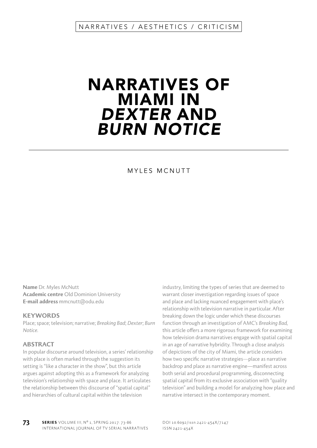 Narratives of Miami in Dexter and Burn Notice