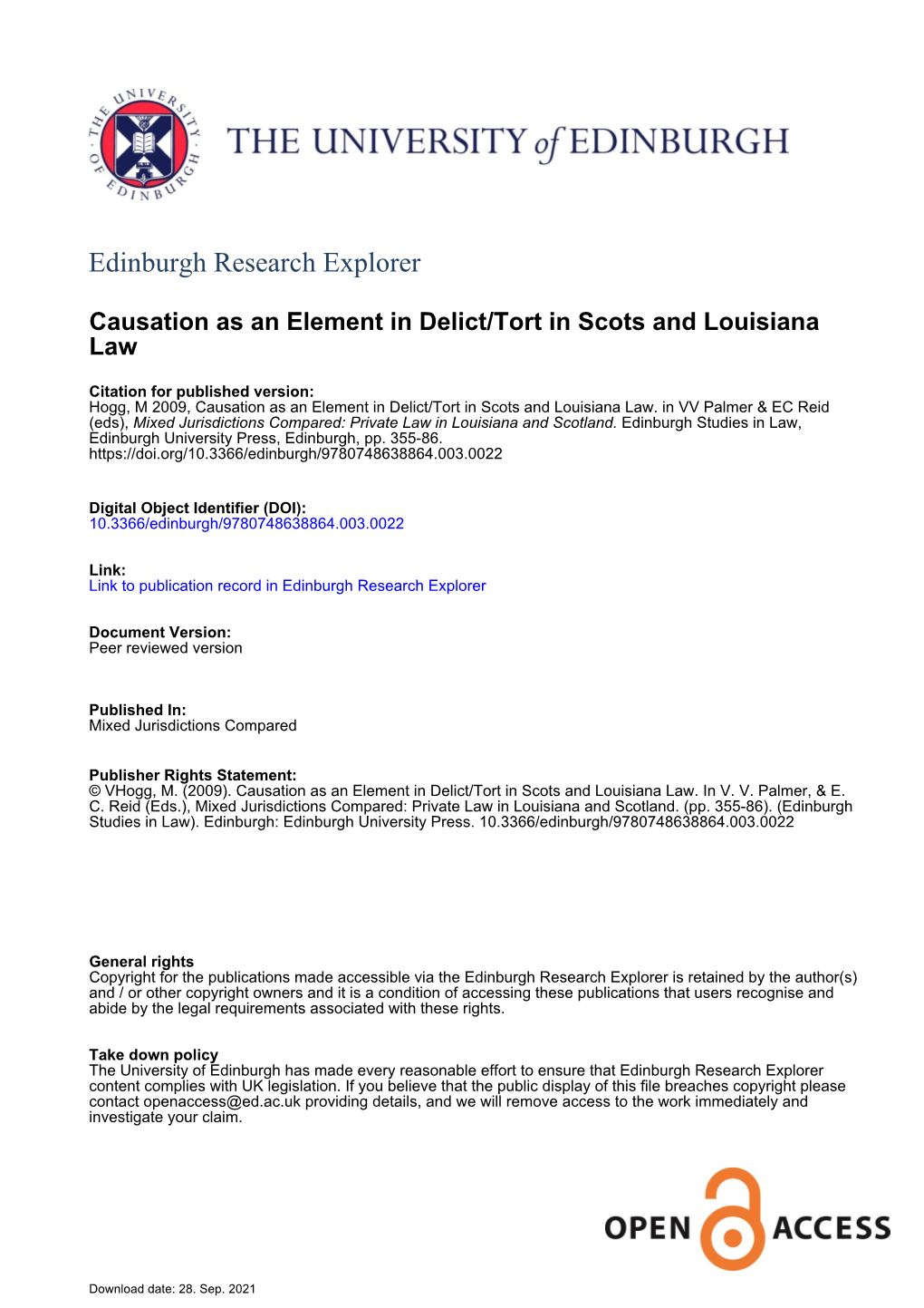 Causation in Delict in Scots and Louisianan