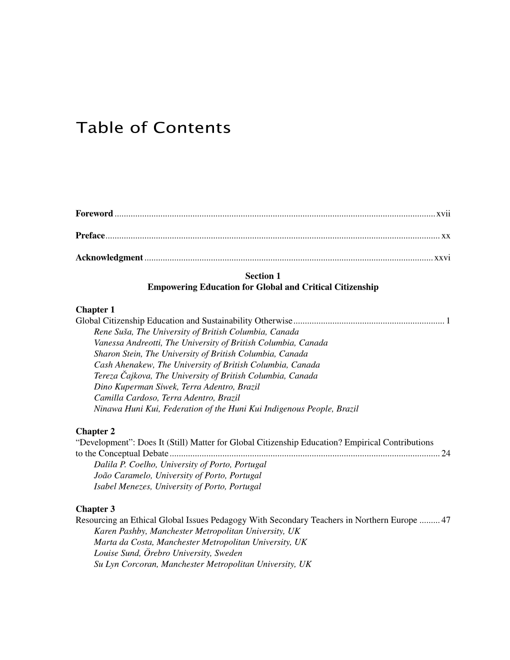 Table of Contents