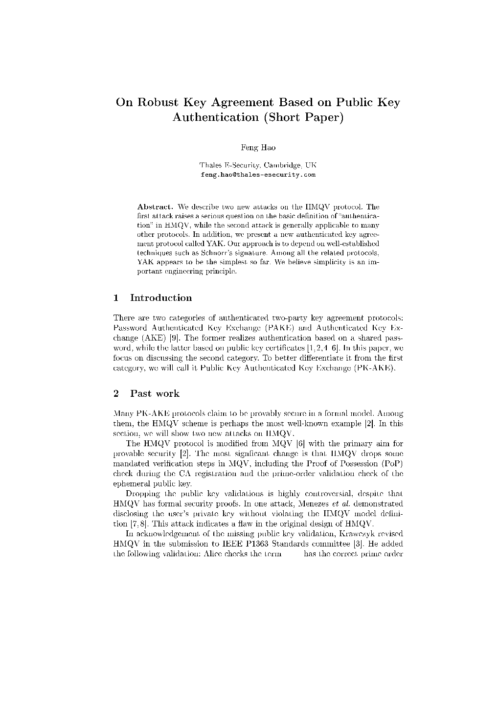 On Robust Key Agreement Based on Public Key Authentication (Short Paper)