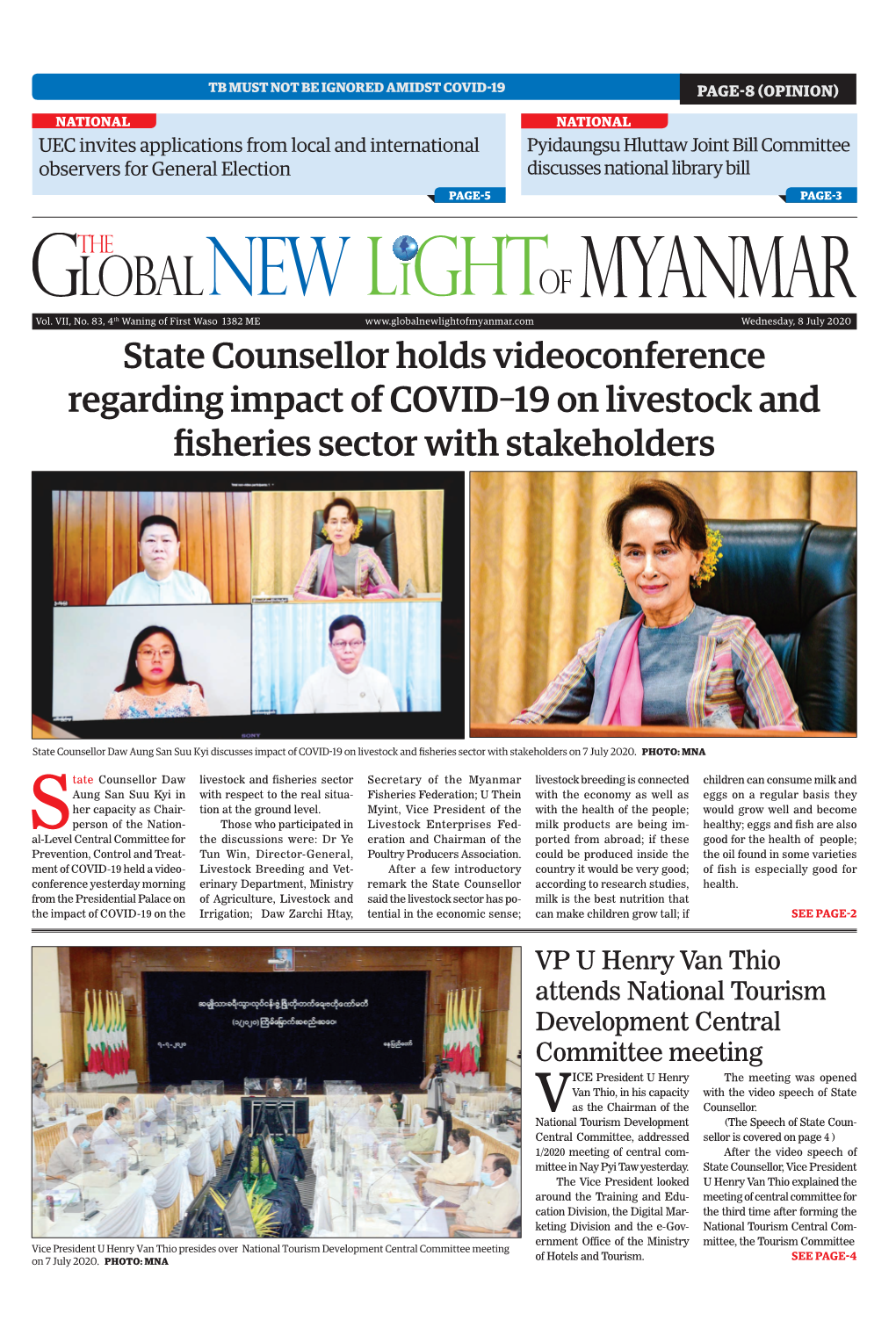 State Counsellor Holds Videoconference Regarding Impact of COVID–19 on Livestock and Fisheries Sector with Stakeholders