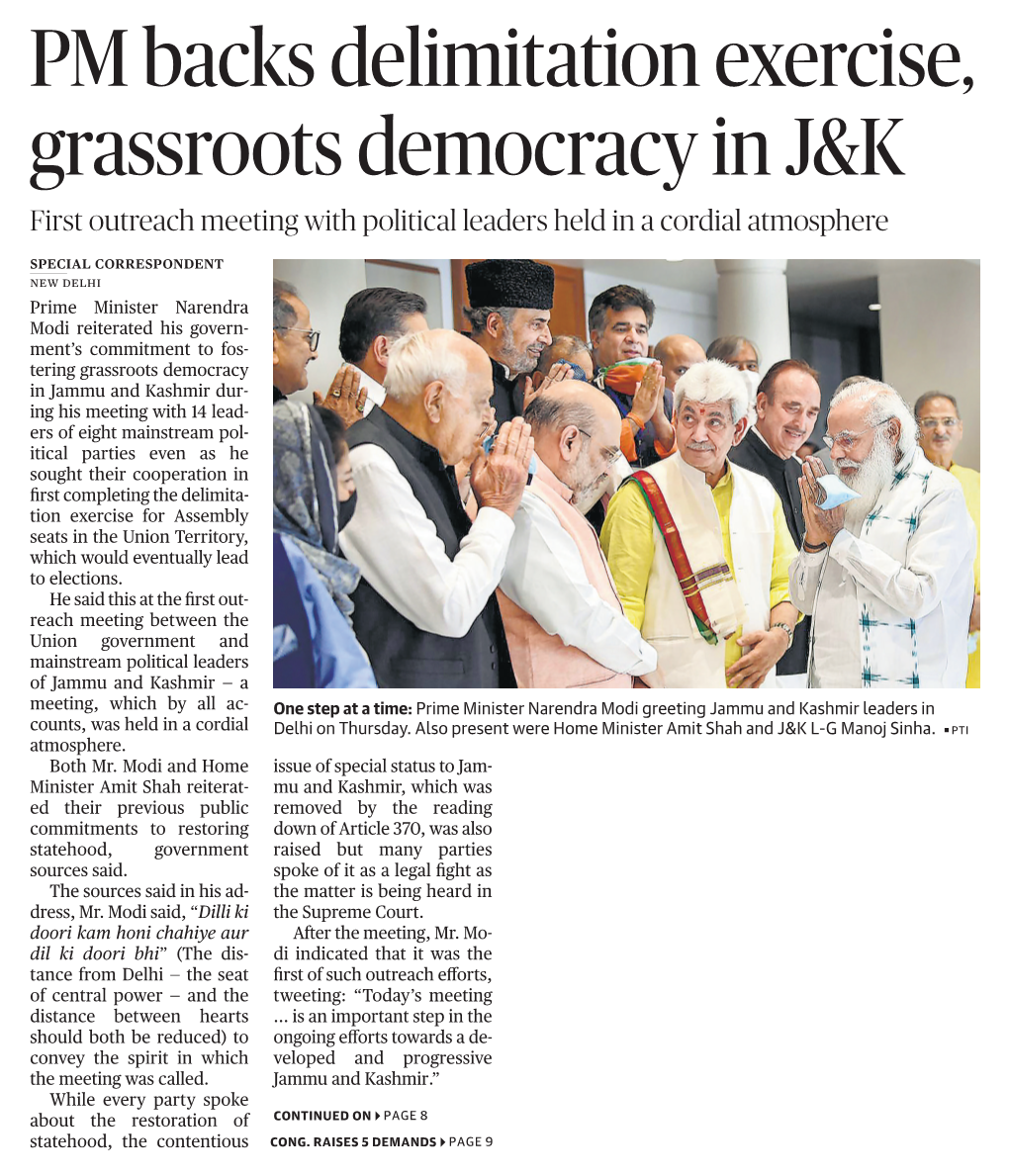 PM Backs Delimitation Exercise, Grassroots Democracy in J&K