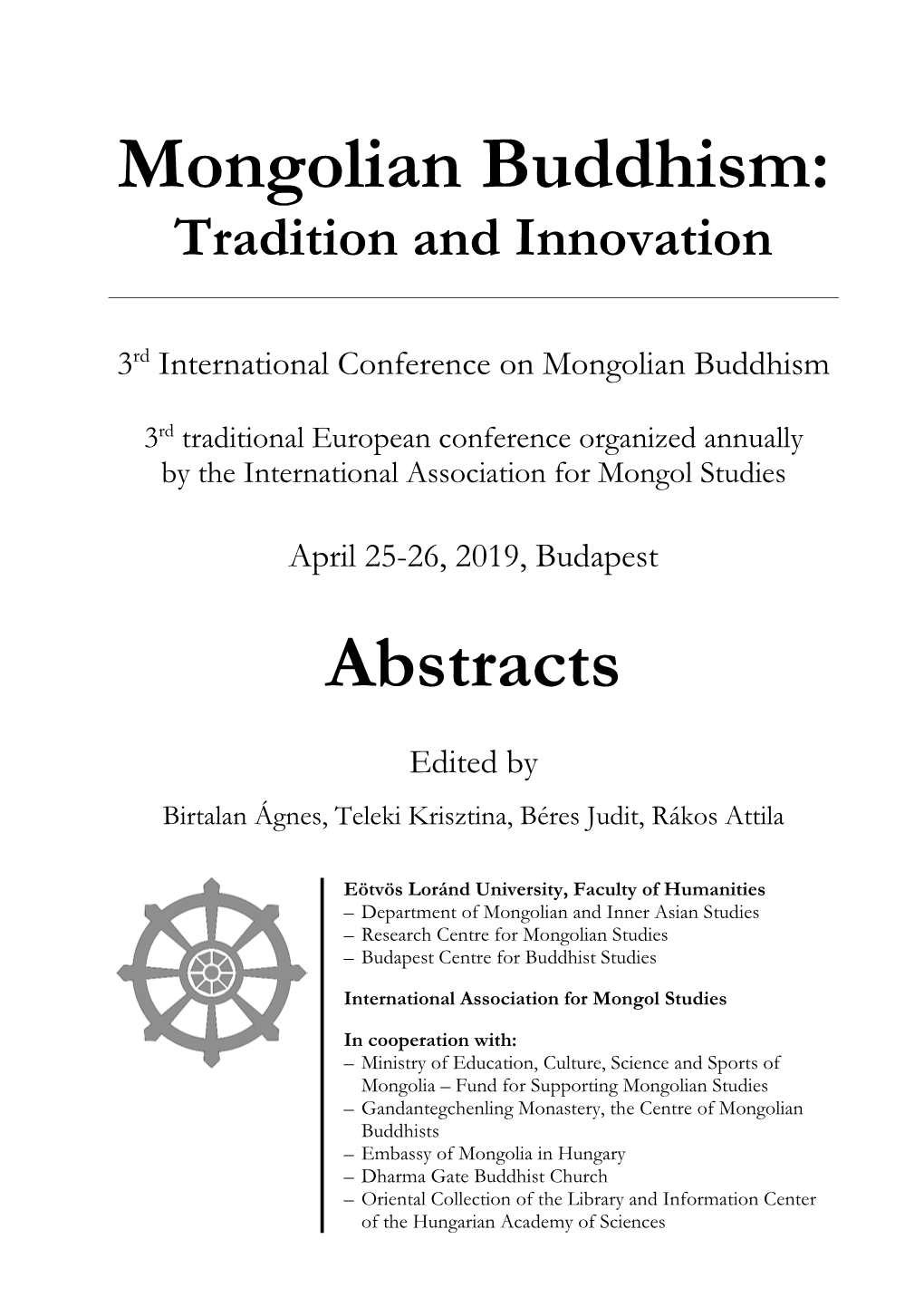 Mongolian Buddhism: Abstracts