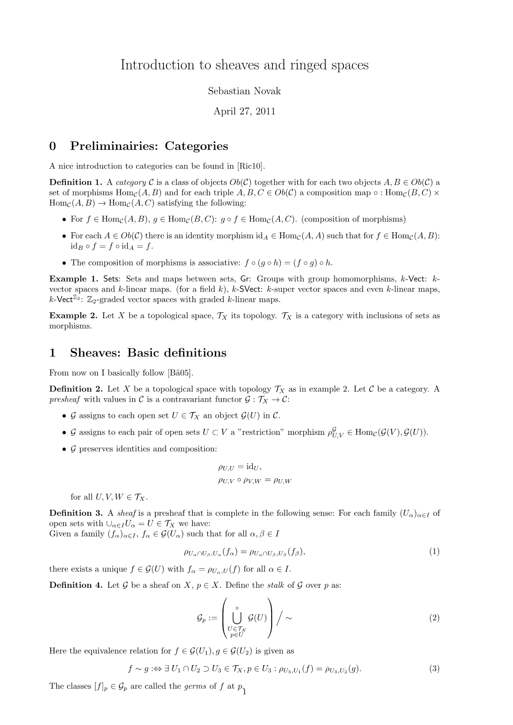 Introduction to Sheaves and Ringed Spaces