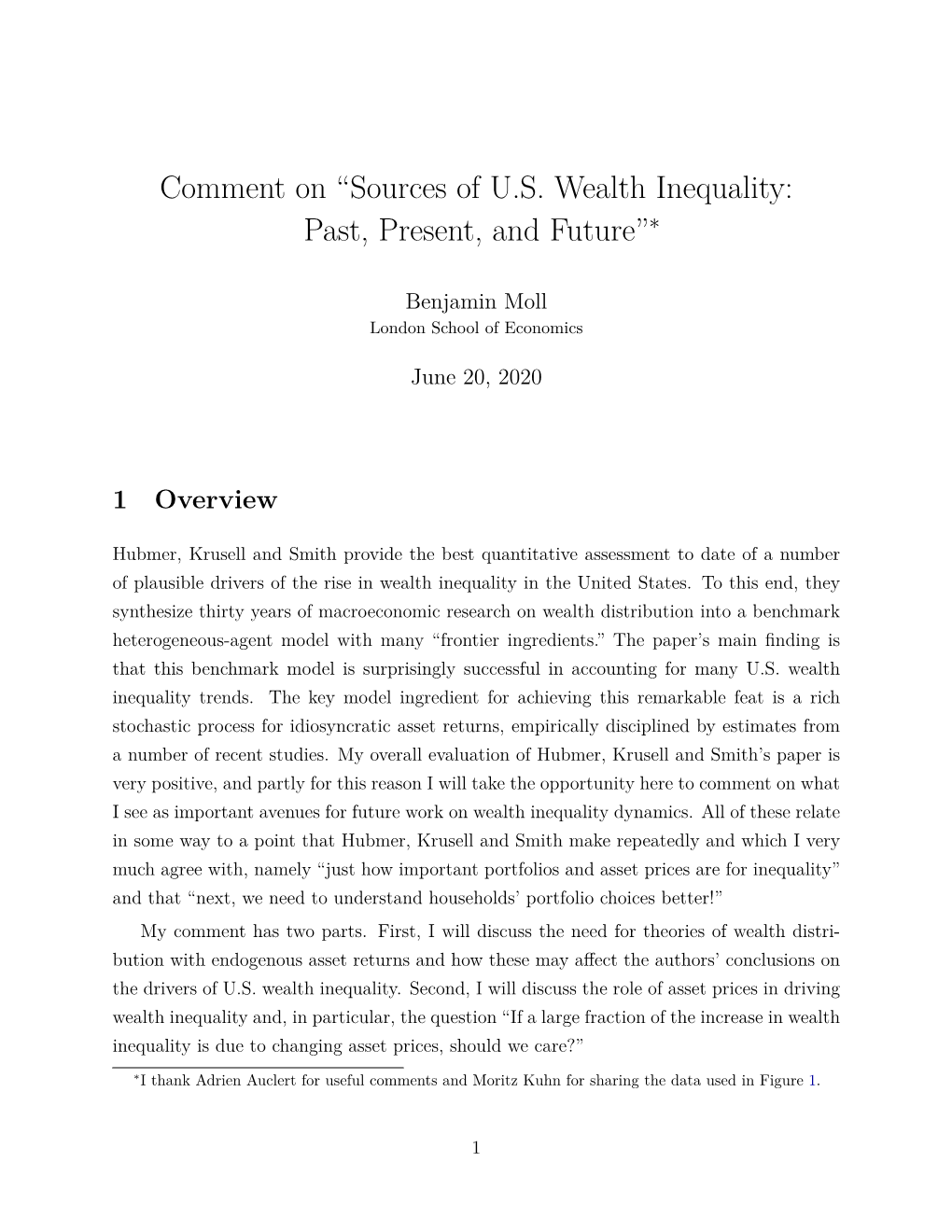 Comment on “Sources of U.S. Wealth Inequality: Past, Present, and Future”∗