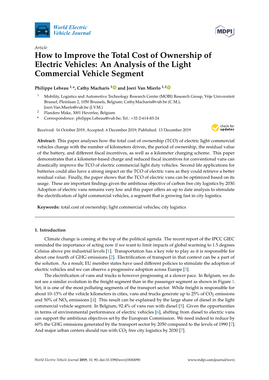 How to Improve the Total Cost of Ownership of Electric Vehicles: an Analysis of the Light Commercial Vehicle Segment