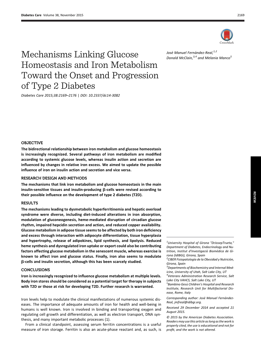 Mechanisms Linking Glucose Homeostasis and Iron Metabolism