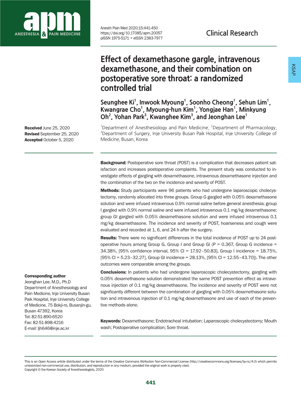 Effect of Dexamethasone Gargle, Intravenous Dexamethasone, and Their Combination on Postoperative Sore Throat: a Randomized Cont