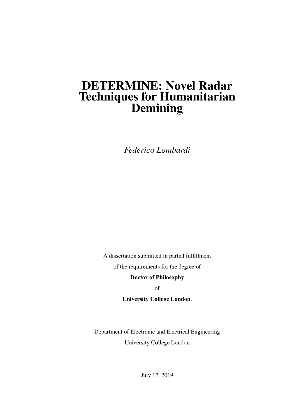 Novel Radar Techniques for Humanitarian Demining