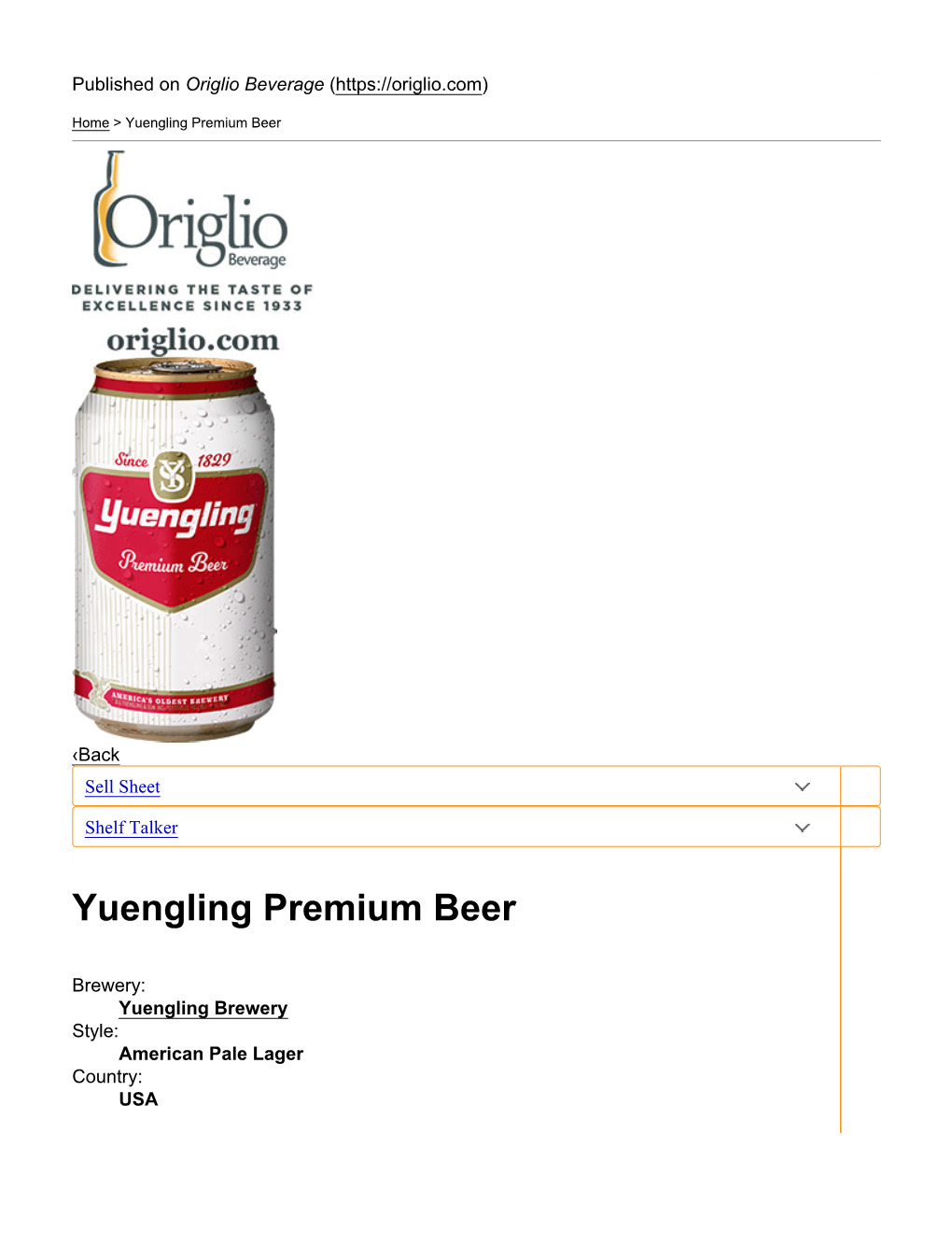 Yuengling Premium Beer