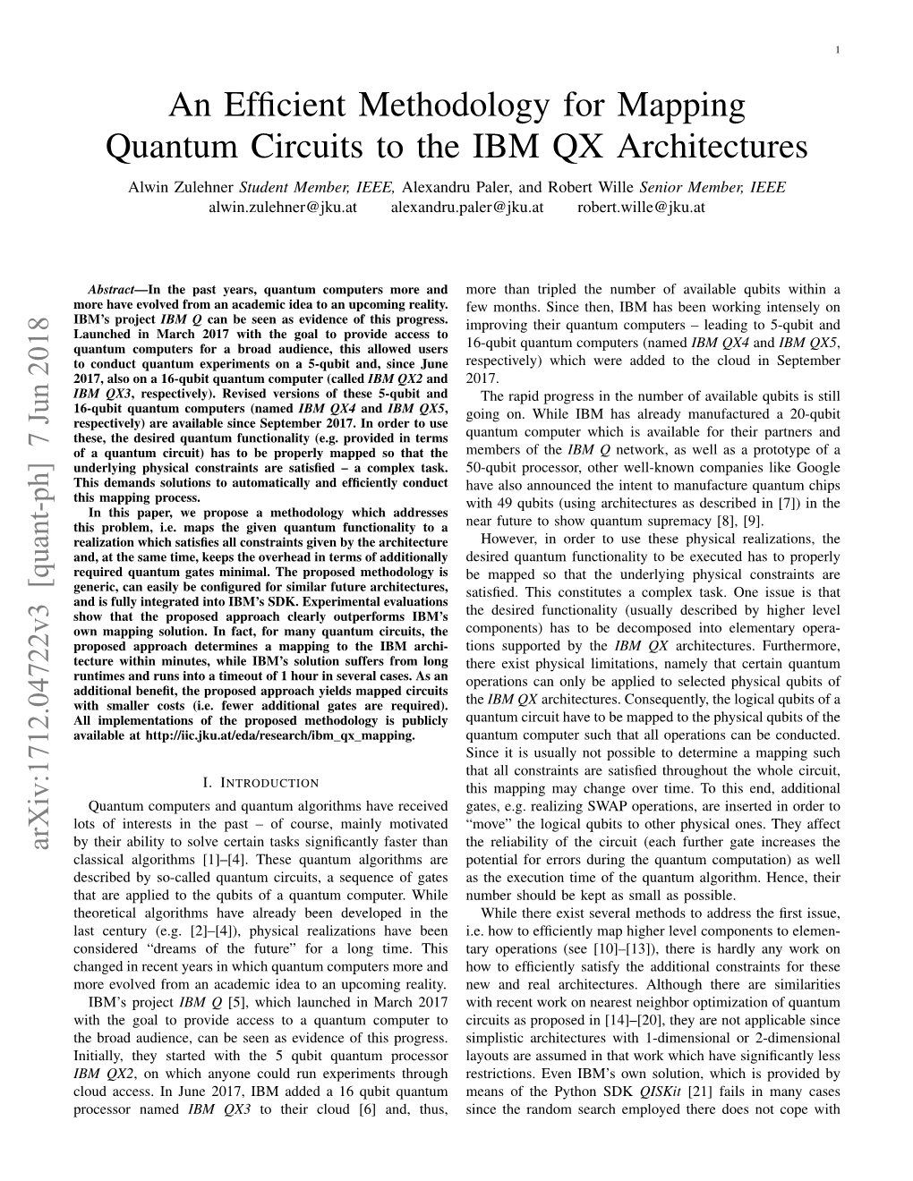 An Efficient Methodology for Mapping Quantum Circuits to the IBM QX