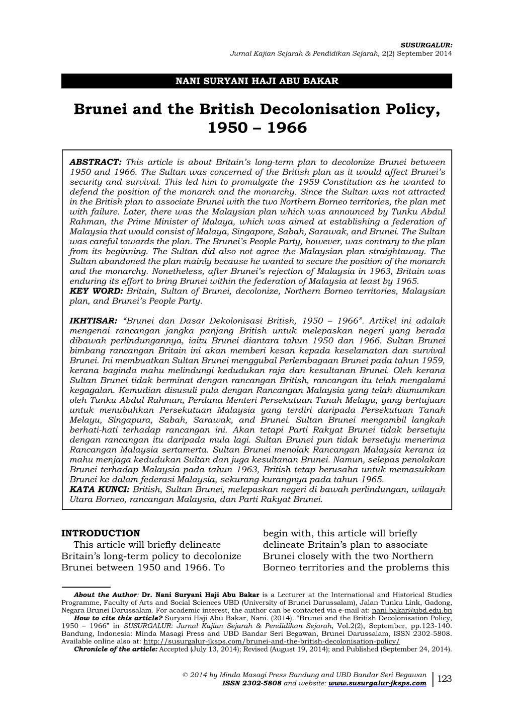 Brunei and the British Decolonisation Policy, 1950 – 1966