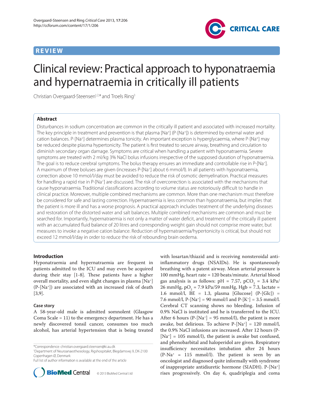 Clinical Review: Practical Approach to Hyponatraemia and Hypernatraemia in Critically Ill Patients