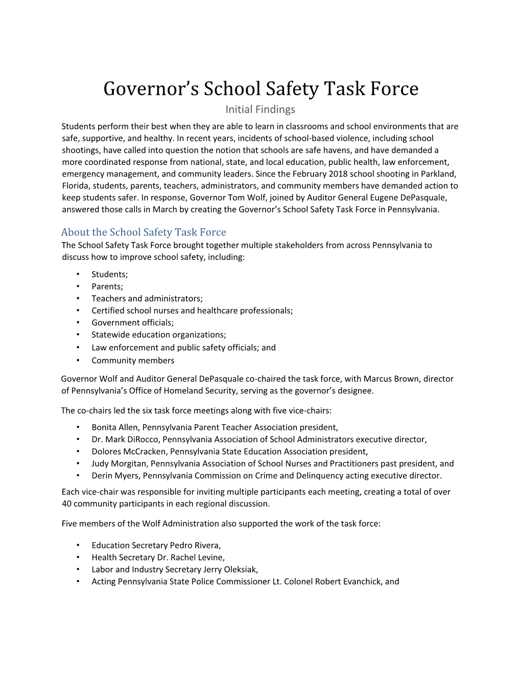 Governor's School Safety Task Force