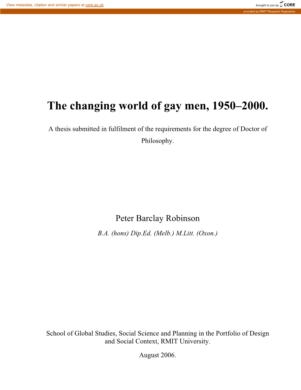 The Changing World of Gay Men, 1950–2000