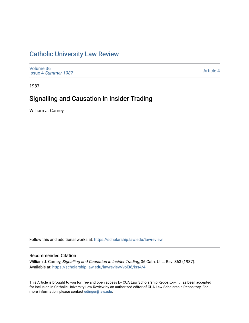 Signalling and Causation in Insider Trading