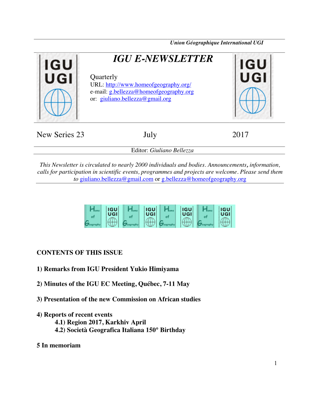 IGU E-Newsletter July 2017